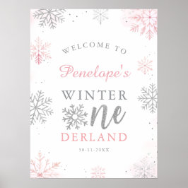Póster Invierno Onederland Pink Silver Bienvenida a los p