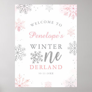 Póster Invierno Onederland Pink Silver Bienvenida a los p