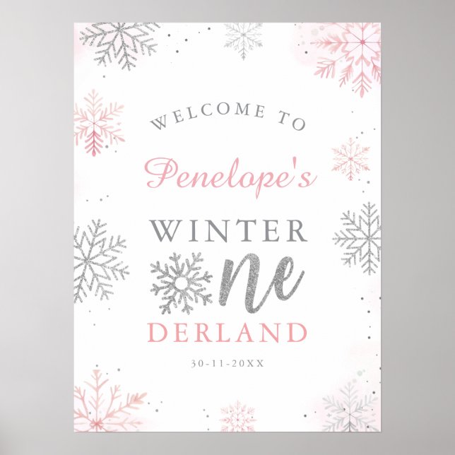 Póster Invierno Onederland Pink Silver Bienvenida a los p (Frente)