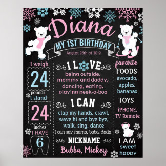 Póster Invierno Onederland Wonderland Snowflakes Cumpleañ