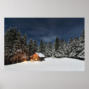 Póster Invierno Rústico de nieve en cabina