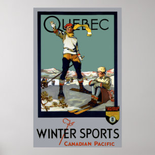 PÓSTER INVIERNO SPORTS QUEBEC VIAJE 1930