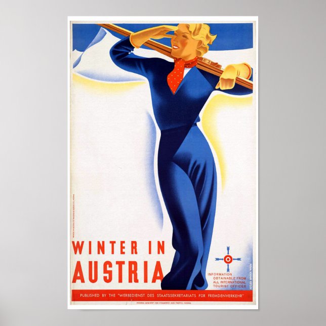 Póster Invierno vintage en Austria Ski Travel (Frente)