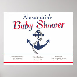 Póster Invitación a Baby Shower de Nautical Anchor Blue