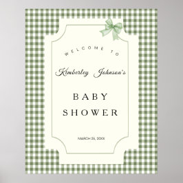 Póster Invitación a Baby Shower de Sage Green Gingham con