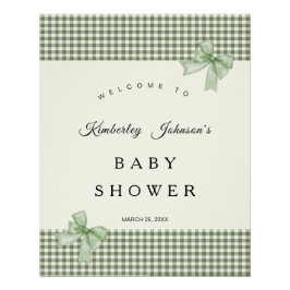 Póster Invitación a Baby Shower de Sage Green Gingham y B