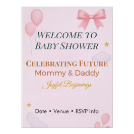 Póster Invitación a Baby Shower Lazo Rosa Comienzos Alegr