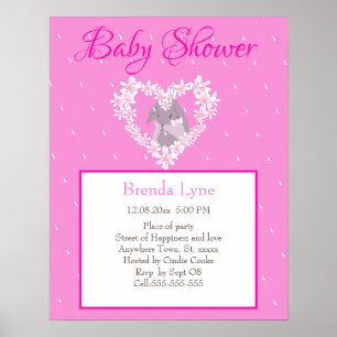 Póster Invitación a Baby Shower rosada de Chica de coneji