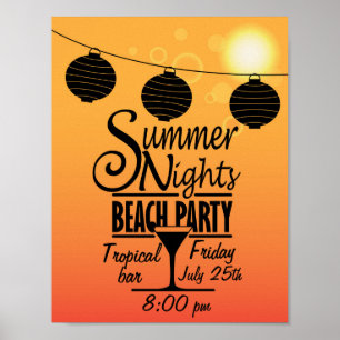 Póster Invitación a fiestas de playa de las noches de ver
