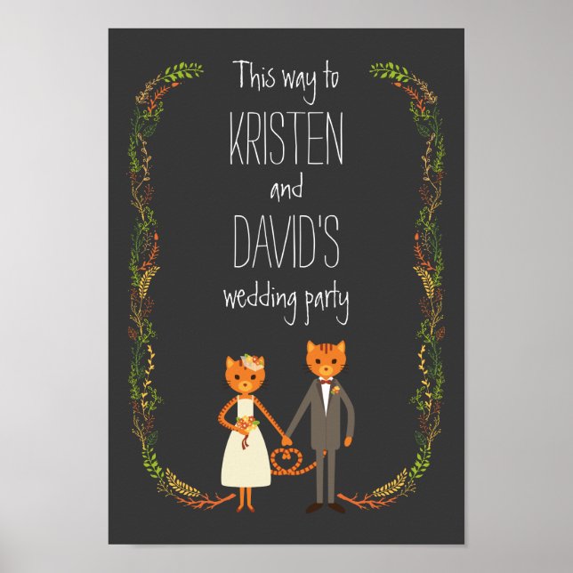 Póster Invitación a la boda de los gatos de boho rústico (Frente)