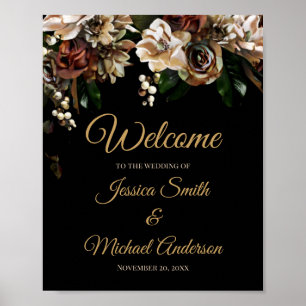 Póster Invitación a la boda floral de oro y oro en Magnol