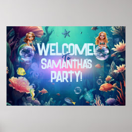 Póster Invitación a la fiesta de cumpleaños de Sirena Cut