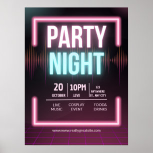 Póster Invitación a la fiesta de música, volante de noche