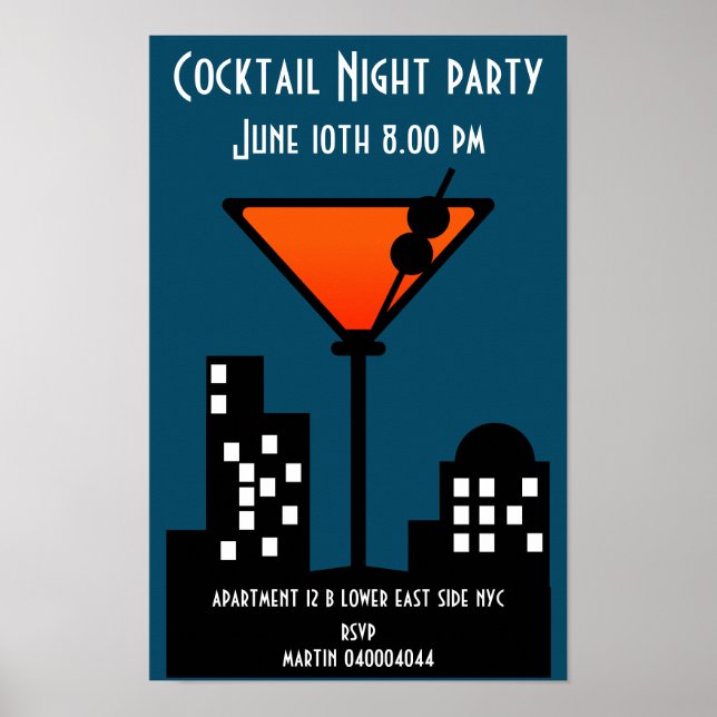 Póster Invitación a la fiesta de noche de cóctel (Frente)