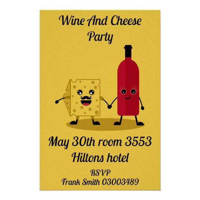 Póster Invitación a la fiesta del vino y el queso (Anverso)