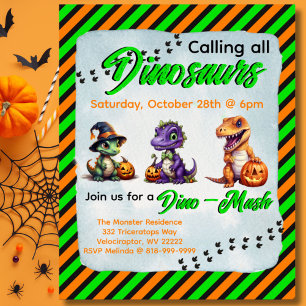 Póster Invitación a la fiesta Dino-Mash de los dinosaurio