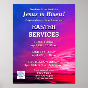 Póster Invitación a los servicios de iglesia de Pascua de