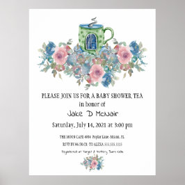 Póster Invitación a una fiesta de té acuarela floral para