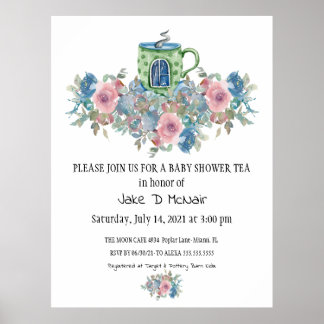 Póster Invitación a una fiesta de té acuarela floral para