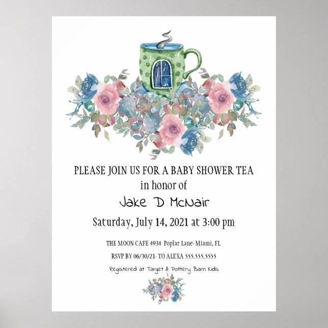 Póster Invitación a una fiesta de té acuarela floral para (Frente)