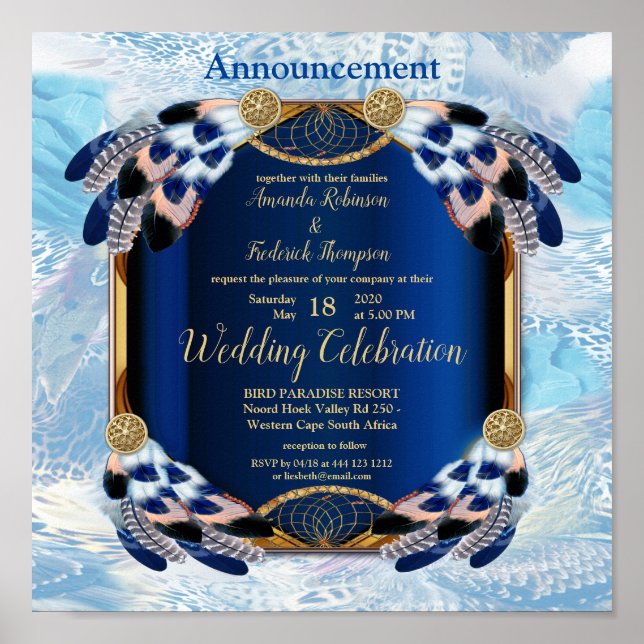 Póster Invitación boda de loro azul exótico (Frente)