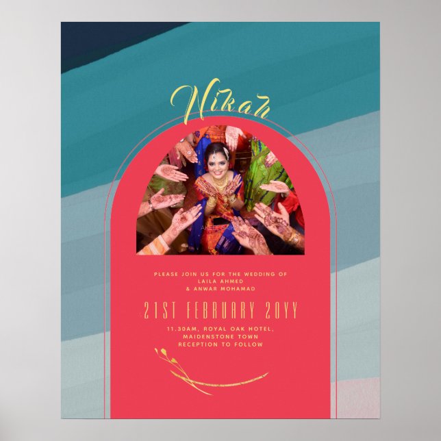 Póster INVITACIÓN Boda NIKAH Foto Poster de oro rojo (Frente)