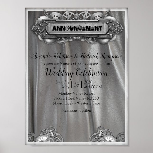 Póster Invitación Boda plateado (Frente)