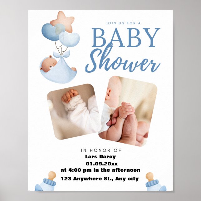 Póster invitación de baby shower de acuarela (Frente)