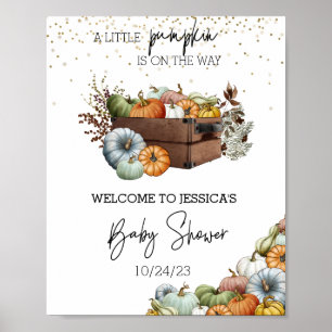 Póster Invitación de Baby Shower de Acuarela de Calabaza 