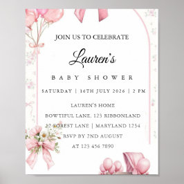 Póster Invitación de Baby Shower Floral Rosa | Baby Showe