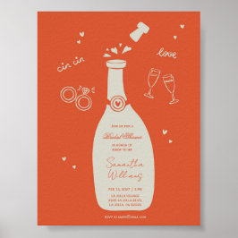 Póster Invitación de boda con champán dibujada a mano