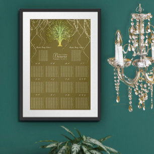 Póster Invitación de Boda de Árbol Giratorio Verde Dorado
