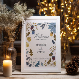 Póster Invitación de boda de hojas de otoño rústicas