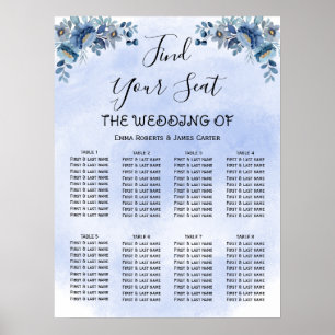 Póster Invitación de boda floral azul Sillas de boda Cha