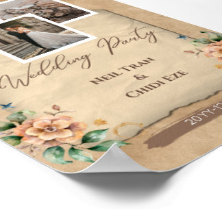 Póster Invitación de boda floral beige