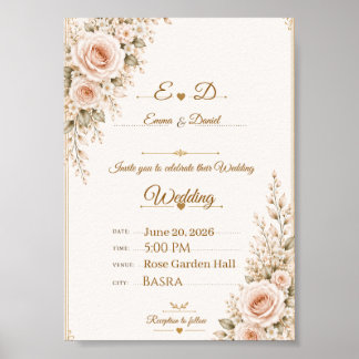 Póster Invitación de boda floral elegante rosa rubor