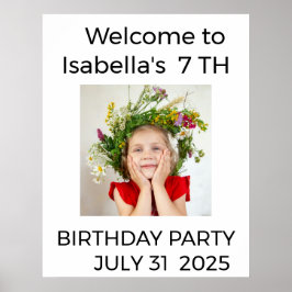 Póster Invitación de cumpleaños de bebé minimalista con f