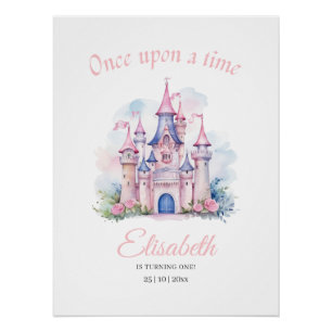 Póster invitación de cumpleaños de princesa, pequeña prin