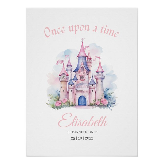Póster invitación de cumpleaños de princesa, pequeña prin (Anverso)