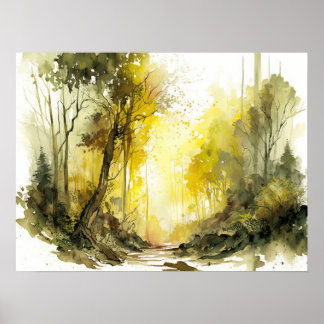 Póster Invitación de la acuarela de los bosques de soles