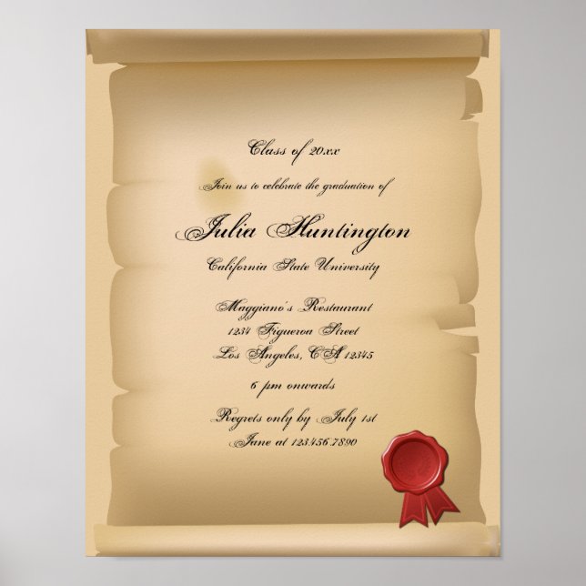 Póster Invitación de la fiesta de graduación de manuscrit (Frente)