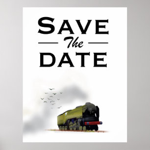 Póster invitación de locomotora vintage para guardar la f