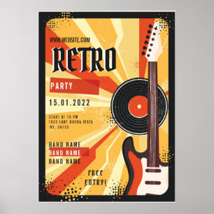 Póster Invitación de volante de fiesta de música retro