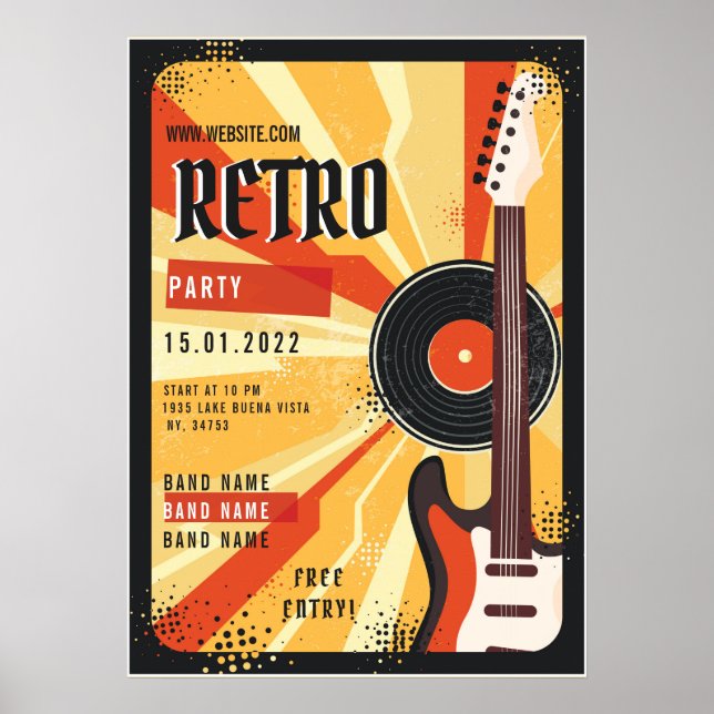 Póster Invitación de volante de fiesta de música retro (Frente)