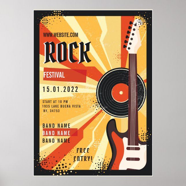 Póster Invitación de volantes del festival de música rock (Frente)