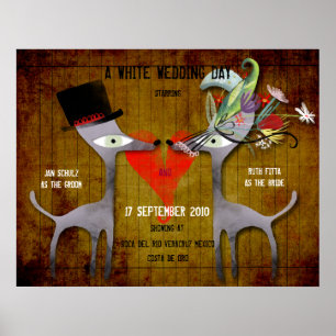 Póster Invitación del día de la boda blanca novio novia v