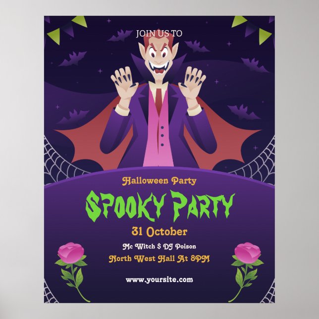 Póster Invitación editable de Halloween, Fiesta de Hallow (Frente)