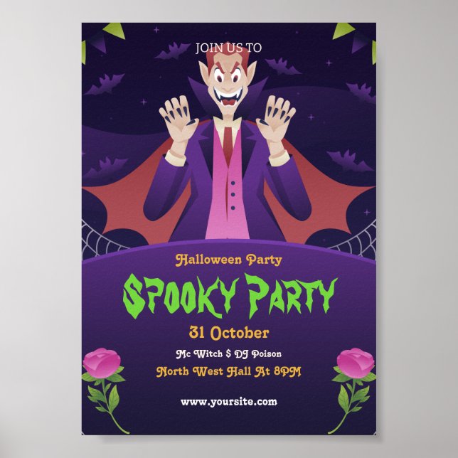 Póster Invitación editable de Halloween, Fiesta de Hallow (Frente)