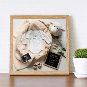 Póster Invitación Mínima Neutral de Embarazo de Género