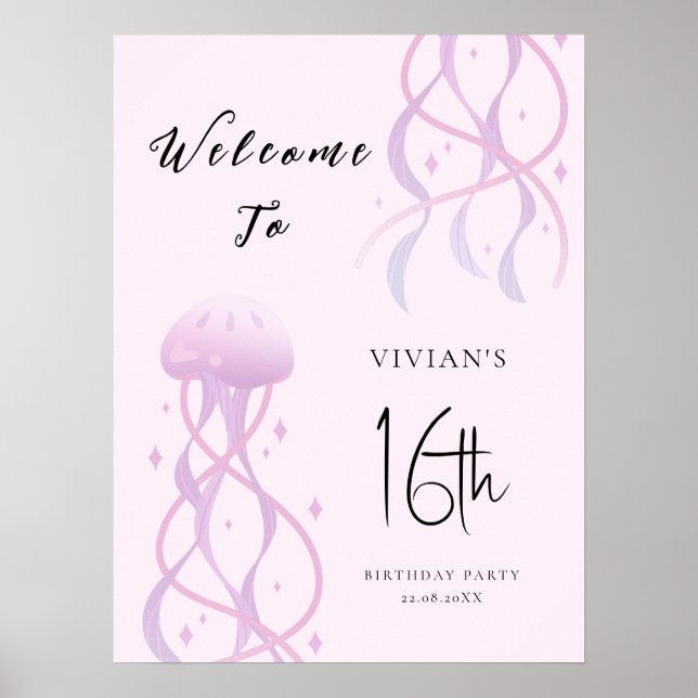 Póster Invitación para fiesta de dulces dieciséis de colo (Frente)